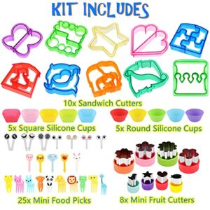 FUNGYAND Sandwich Cutter Set, All in One Bento Box Complete Supplies and Accessories Kit Includes Sandwich Bread Cutters, Fruit Cutter, Animal Food Picks, Silicone Cups