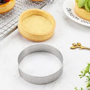 Frcctre 9 Pack Round Tart Ring, Perforated Baking Tart Rings, Stainless Steel Nonstick Round Cake Ring Mousse Rings, Metal Pastry Cake Mold, Baking Dessert Ring for Home Food Making Tool