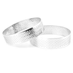 Frcctre 9 Pack Round Tart Ring, Perforated Baking Tart Rings, Stainless Steel Nonstick Round Cake Ring Mousse Rings, Metal Pastry Cake Mold, Baking Dessert Ring for Home Food Making Tool