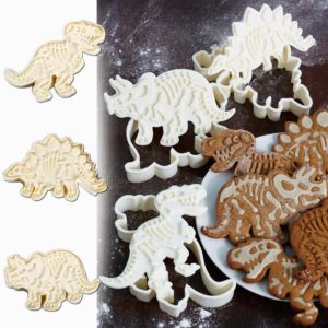 dinosaur cookie cutters for kids by garloy,3 sets dino cookie cutters with t-rex stegosaurus triceratops skeleton fossil