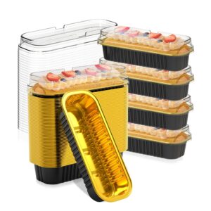 50 pack aluminum foil mini loaf pans with lids, 6.8oz disposable aluminum foil ramekins baking cups, rectangle cupcake baking cups for bread muffin cheesecake