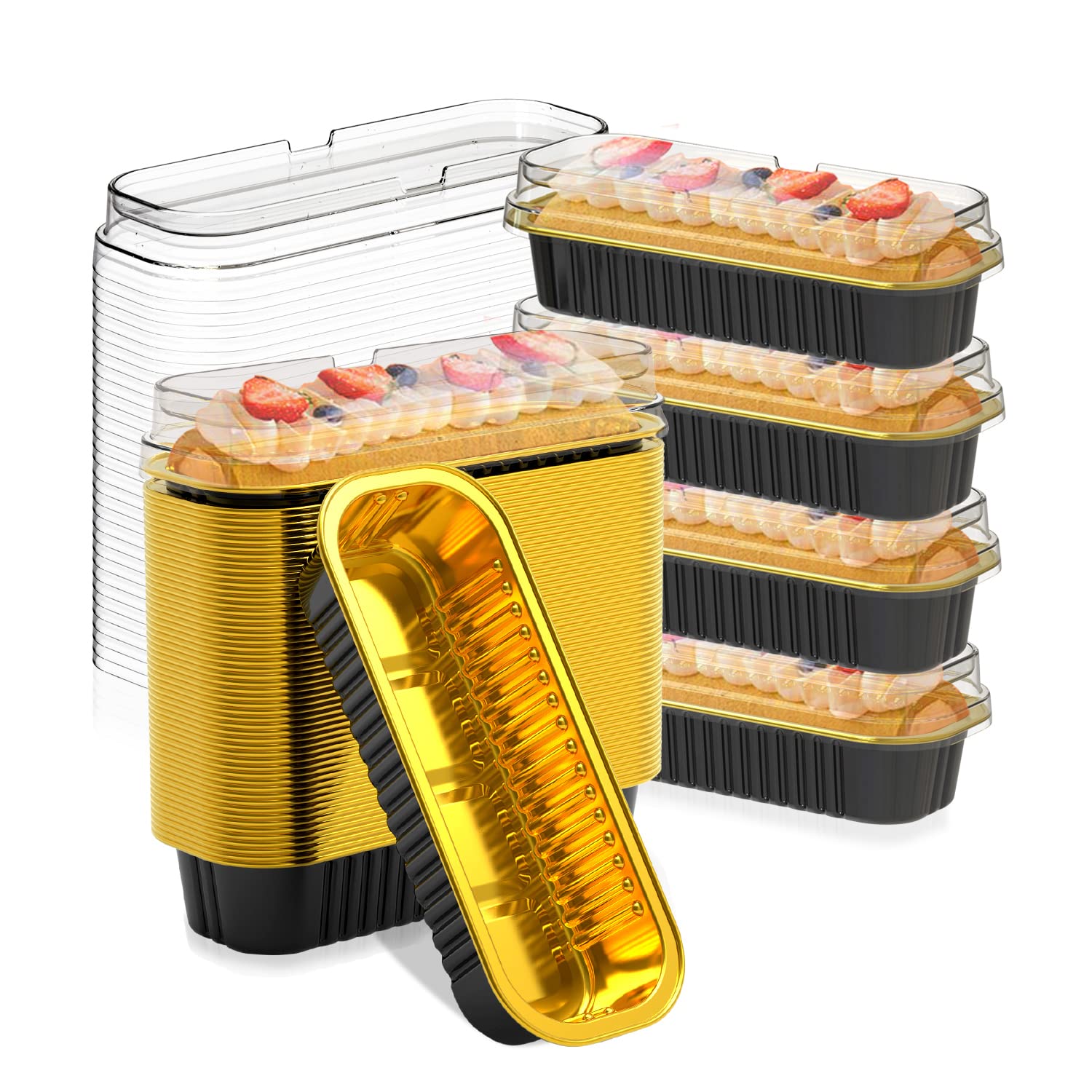 50 Pack Aluminum Foil Mini Loaf Pans With Lids, 6.8oz Disposable Aluminum Foil Ramekins Baking Cups, Rectangle Cupcake Baking Cups for Bread Muffin Cheesecake