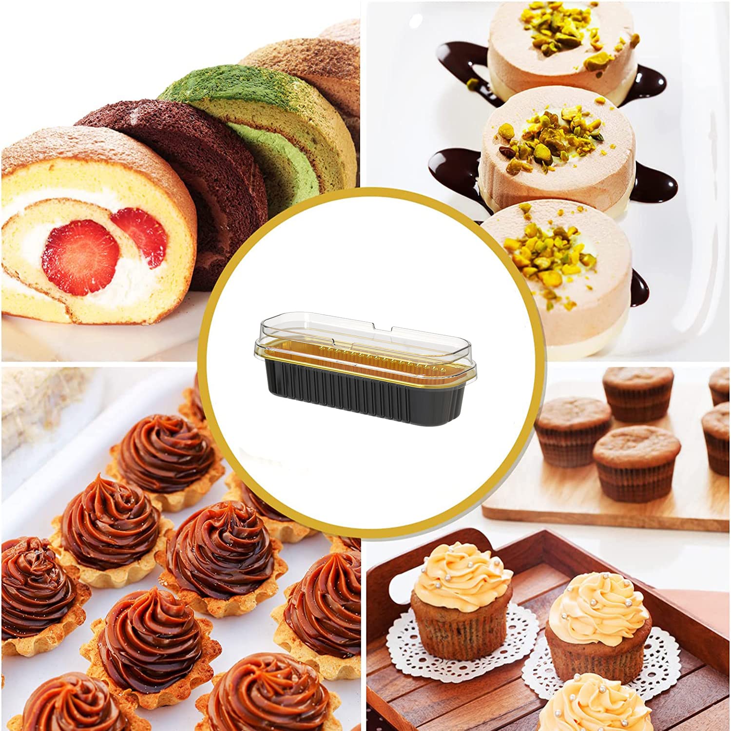 50 Pack Aluminum Foil Mini Loaf Pans With Lids, 6.8oz Disposable Aluminum Foil Ramekins Baking Cups, Rectangle Cupcake Baking Cups for Bread Muffin Cheesecake