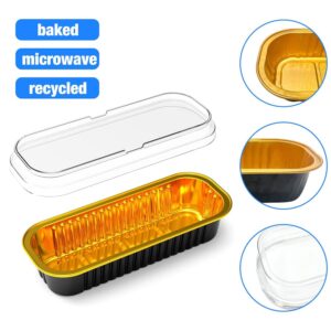 50 Pack Aluminum Foil Mini Loaf Pans With Lids, 6.8oz Disposable Aluminum Foil Ramekins Baking Cups, Rectangle Cupcake Baking Cups for Bread Muffin Cheesecake