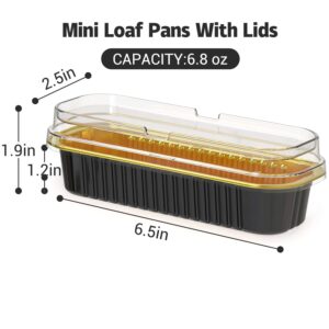 50 Pack Aluminum Foil Mini Loaf Pans With Lids, 6.8oz Disposable Aluminum Foil Ramekins Baking Cups, Rectangle Cupcake Baking Cups for Bread Muffin Cheesecake