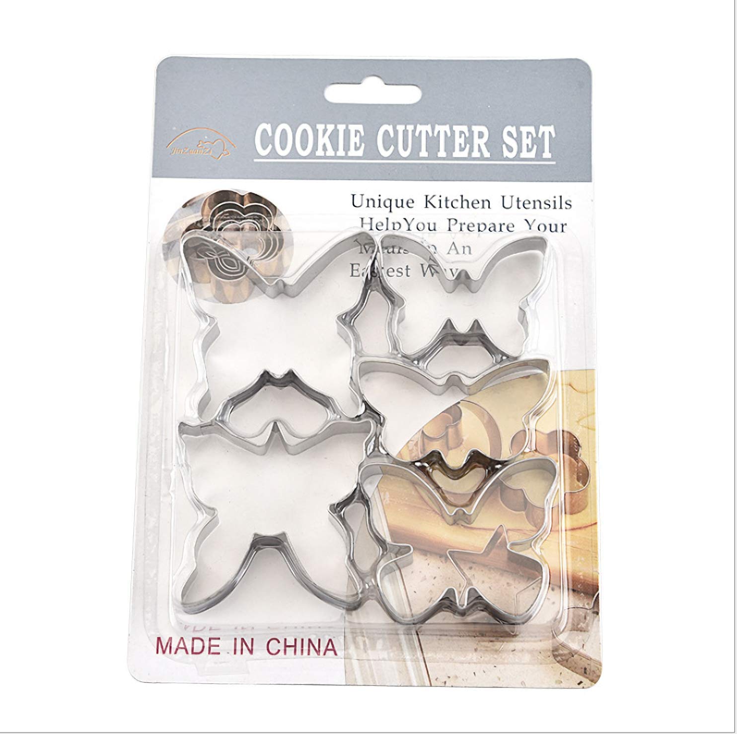 NELJIBEHU Butterfly cookie cutter, 5-piece mini stainless steel cookie cutter set, used for DIY baking cake craft pastry baking tray decoration