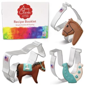 horse cookie cutters 3-pc. set made in the usa by ann clark, horse, horse head, horseshoe