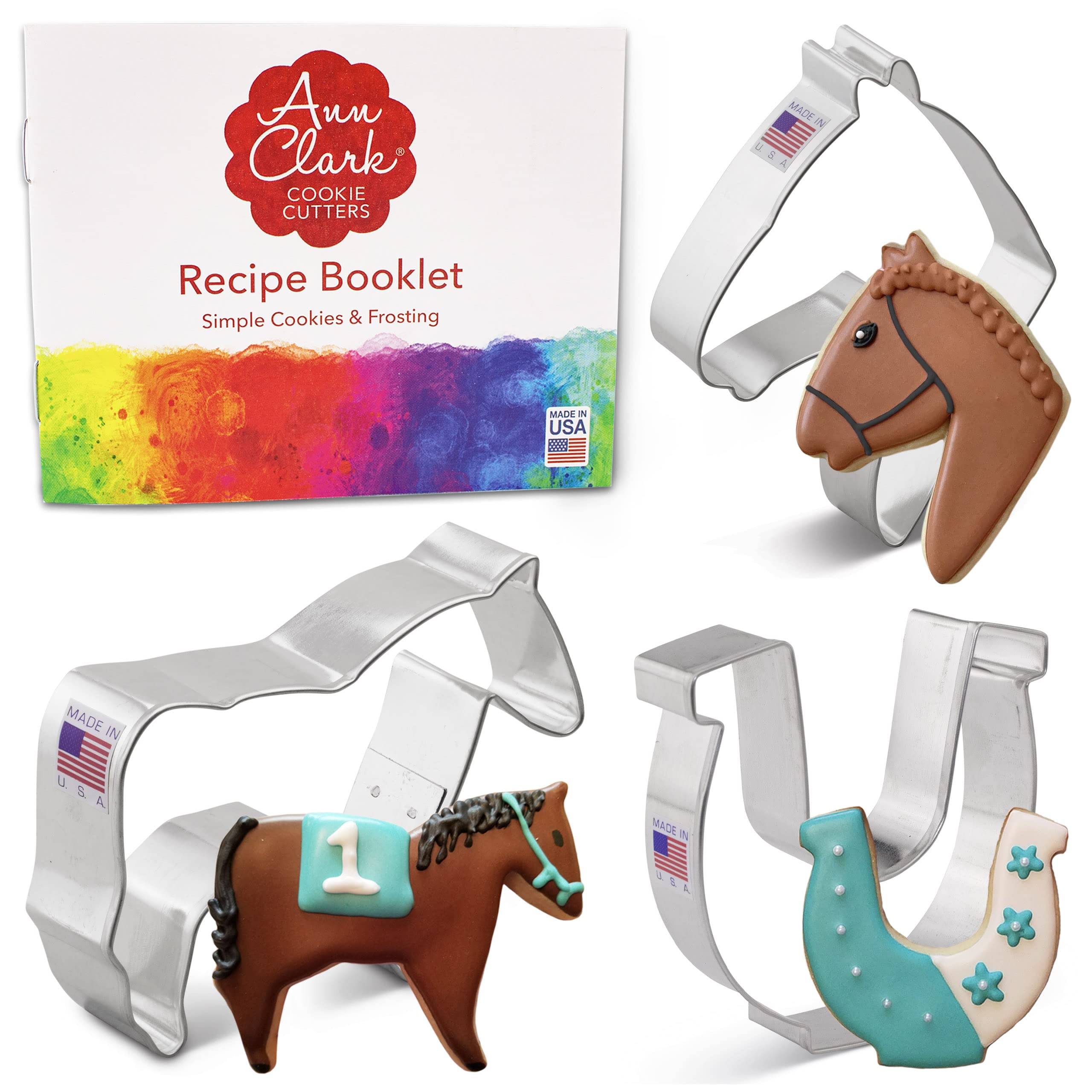 Horse Cookie Cutters 3-Pc. Set Made in the USA by Ann Clark, Horse, Horse Head, Horseshoe