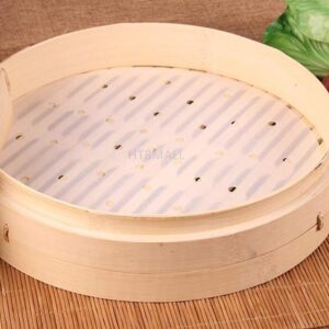 100pcs Air Fryer Liners, 10 inches Bamboo Steamer Liners, Premium Perforated Parchment Steaming Papers, Non-stick Steamer Mat