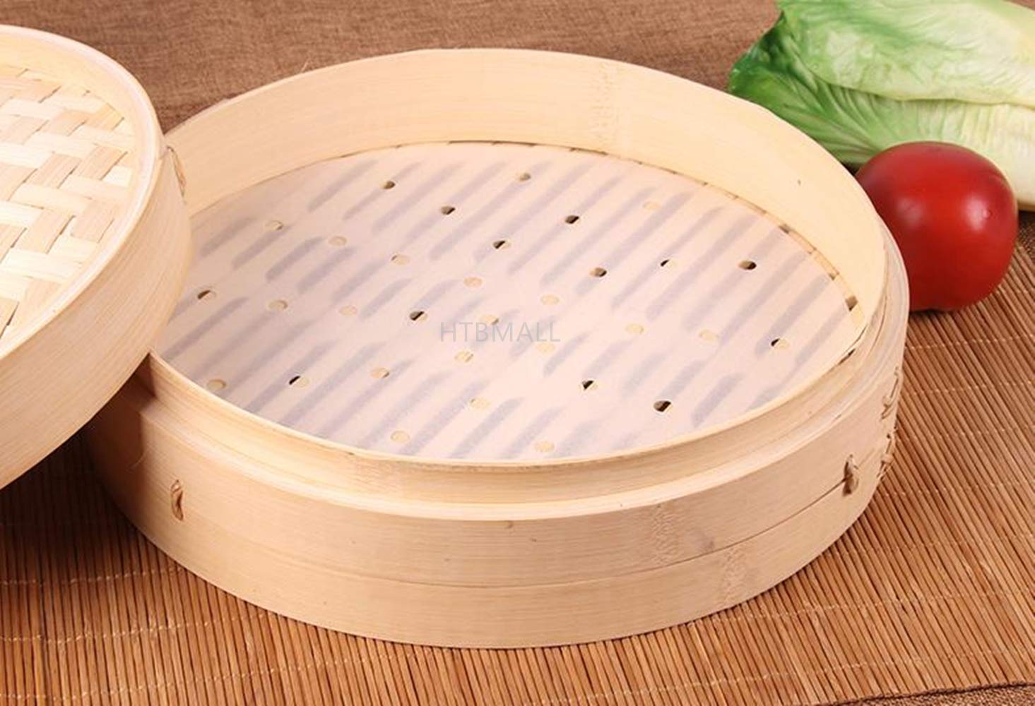 100pcs Air Fryer Liners, 10 inches Bamboo Steamer Liners, Premium Perforated Parchment Steaming Papers, Non-stick Steamer Mat