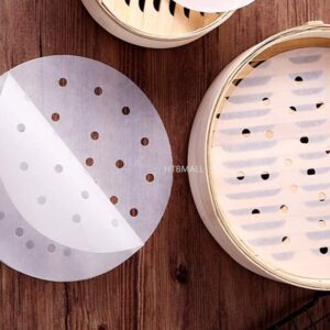 100pcs Air Fryer Liners, 10 inches Bamboo Steamer Liners, Premium Perforated Parchment Steaming Papers, Non-stick Steamer Mat