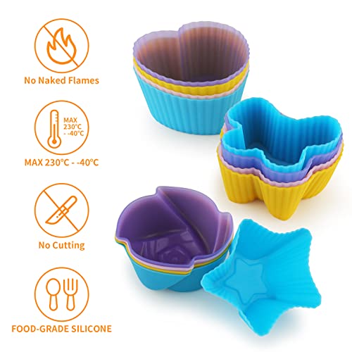 GREENRAIN Reusable Silicone Baking Cups, Muffin Baking Cups, Cup Cake Liners - 6 Shapes Pack of 24