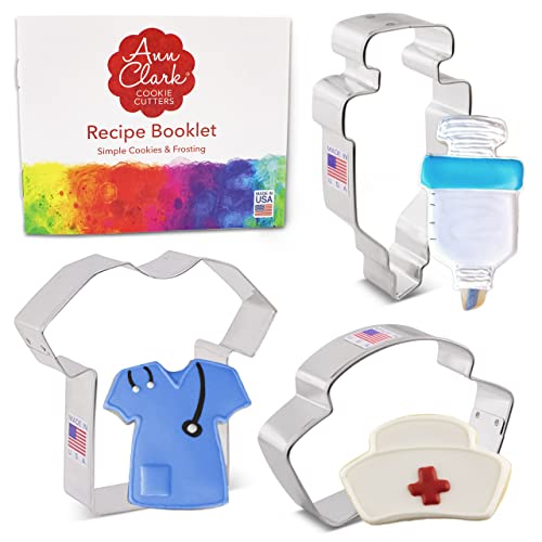 Nurse Cookie Cutters 3-Pc. Set Made in the USA by Ann Clark, Nurse Cap, Scrubs, Syringe