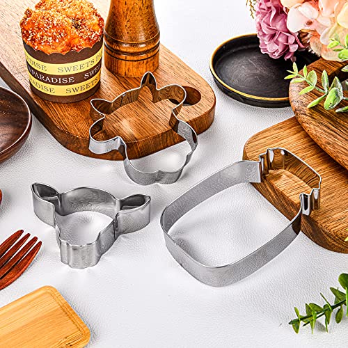 5 Pieces Cow Cookie Cutter Set, Farmhouse Cookie Cutter, 3 Different Cow Cookie Cutters, Steel Cow Head Cookie Cutter, Milk Bottle, Crossed Cookie Cutter for Biscuit and Cakes Kitchen Tool Accessories