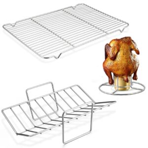 p&p chef baking cooking rack set, stainless steel roasting grilling racks, 3 different types of racks for cookies meat chicken turkey, oven & dishwasher safe, indoor & outdoor use, healthy & durable
