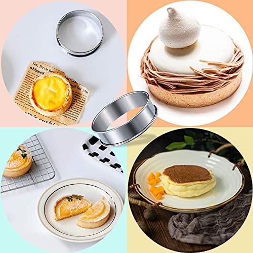 YOLOPLUS+ 3.15 Inch English Muffin Rings, 6PCS Double Rolled Stainless Steel Crumpet Tart Rings for Baking, Metal Pastry Ring Mold for Dessert Food Making Tool