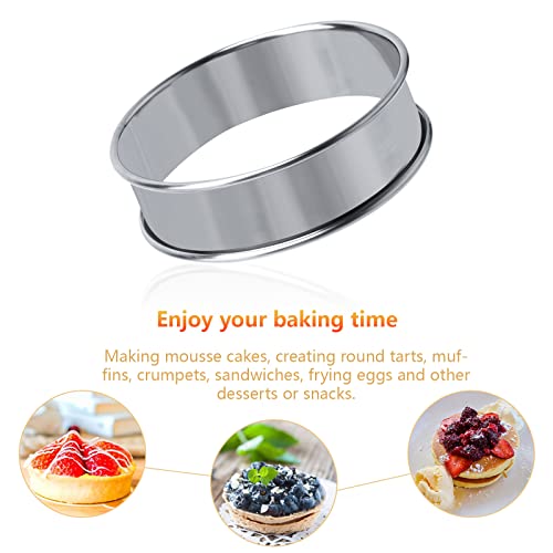 YOLOPLUS+ 3.15 Inch English Muffin Rings, 6PCS Double Rolled Stainless Steel Crumpet Tart Rings for Baking, Metal Pastry Ring Mold for Dessert Food Making Tool