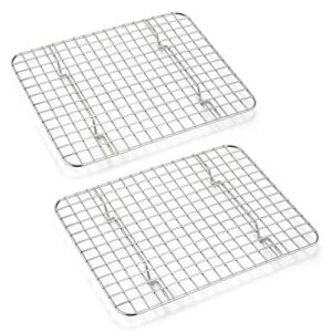 small baking cooling rack set of 2, e-far stainless steel toaster oven rack for cooking roasting grilling meat, 8.6” x 6.2” metal bakeable wire rack for cookie cake bacon - dishwasher safe
