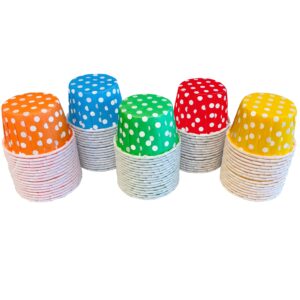 rainbow colors mini candy nut paper cups - mini baking liners - red orange yellow green blue - polka dot - 100 pack