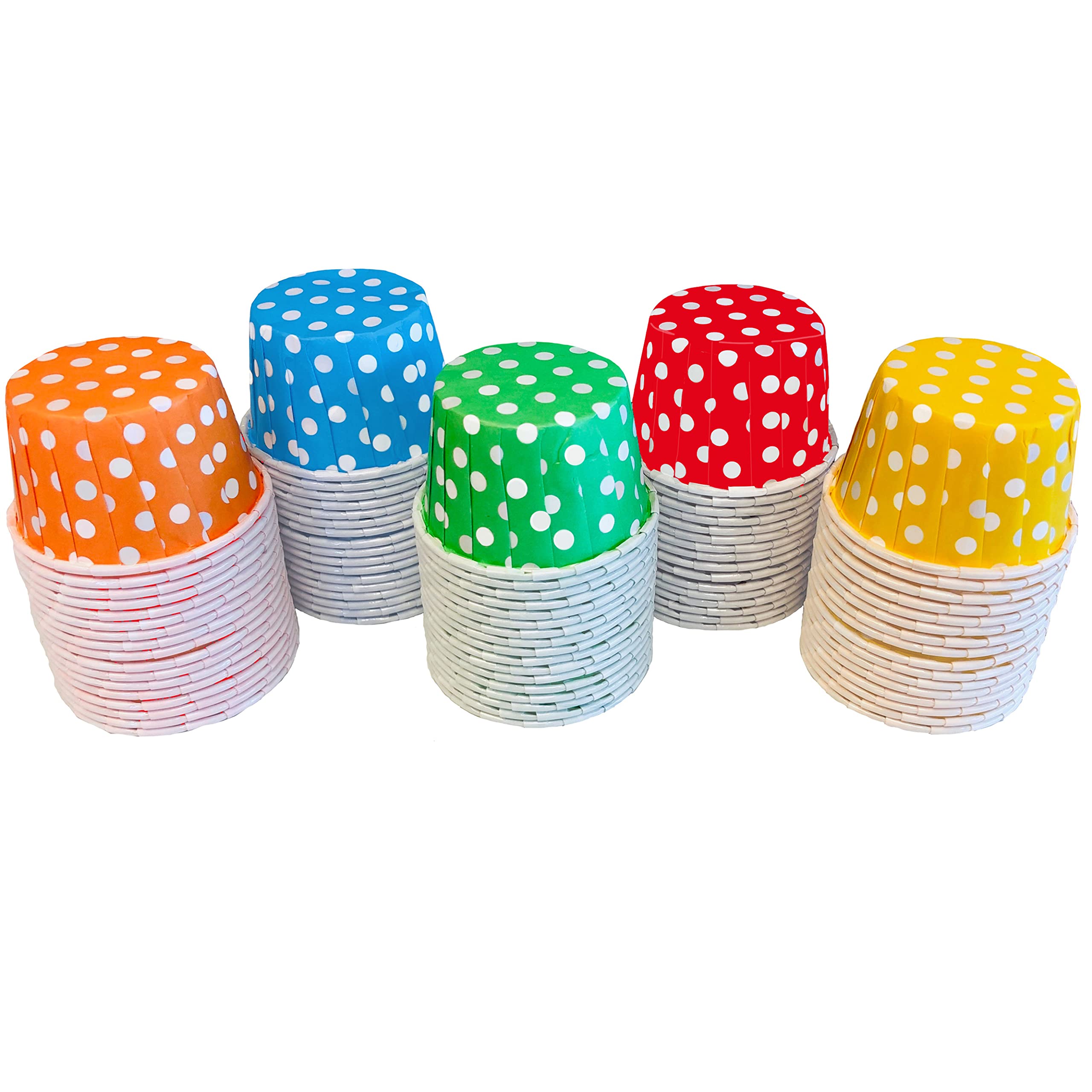 Rainbow Colors MINI Candy Nut Paper Cups - MINI Baking Liners - Red Orange Yellow Green Blue - Polka Dot - 100 Pack