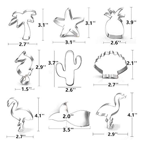 Cookie Cutter Set-9 Piece-Mermaid,Starfish,Seashell,Seahorse,Cactus,Pineapple,Flamingo,Palm Tree,Stainless Steel Cookies Molds for Summer Tropical Beach Party Supplies Decoration Handmade Cookie (1)