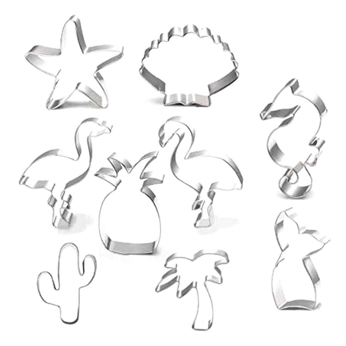 Cookie Cutter Set-9 Piece-Mermaid,Starfish,Seashell,Seahorse,Cactus,Pineapple,Flamingo,Palm Tree,Stainless Steel Cookies Molds for Summer Tropical Beach Party Supplies Decoration Handmade Cookie (1)