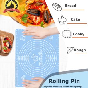 Rolling Pin Dough Roller Non Stick Silicone Baking Mat Set Rolling Pins for Baking Rodillo Para Masa for Making Dough,Pizza,Biscuit and Bread