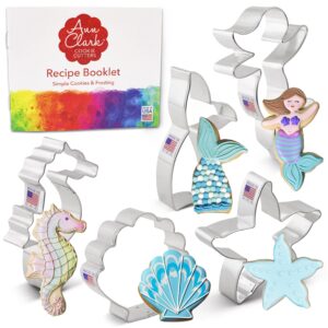 mermaid cookie cutters 5-pc. set made in the usa by ann clark, mermaid, mermaid tail, starfish, seahorse, seashell