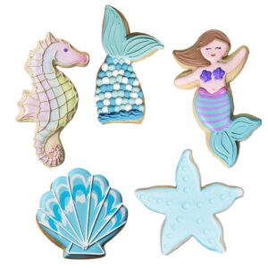 Mermaid Cookie Cutters 5-Pc. Set Made in the USA by Ann Clark, Mermaid, Mermaid Tail, Starfish, Seahorse, Seashell