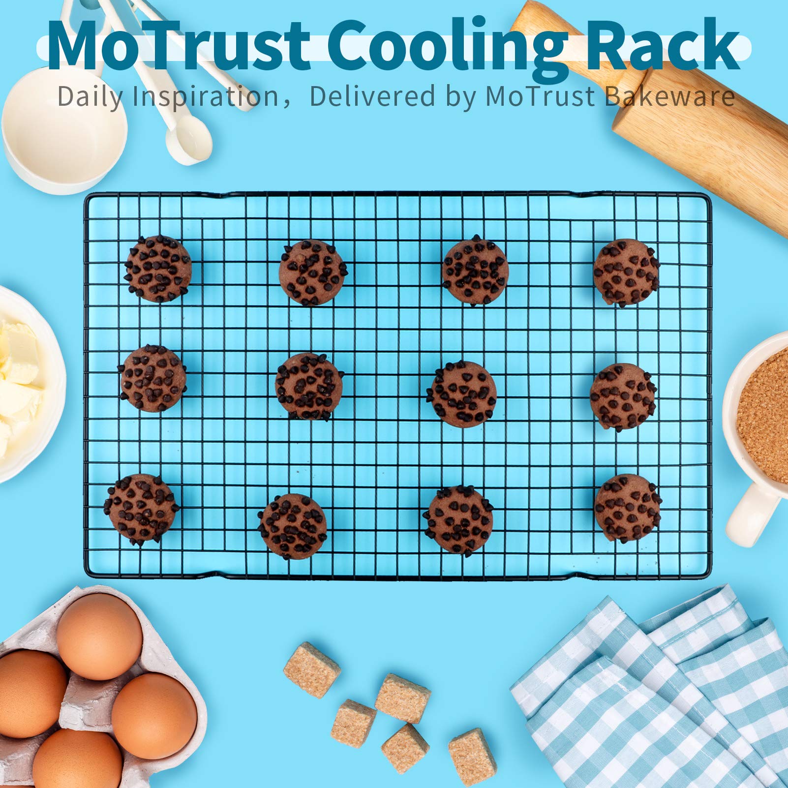 MoTrust Non-Stick Steel Baking Rack & Cooling Rack, for Cookies,Cakes, Breads and More (Heavy Duty,Oven Safe)-9.84"x15.9"-1 Piece