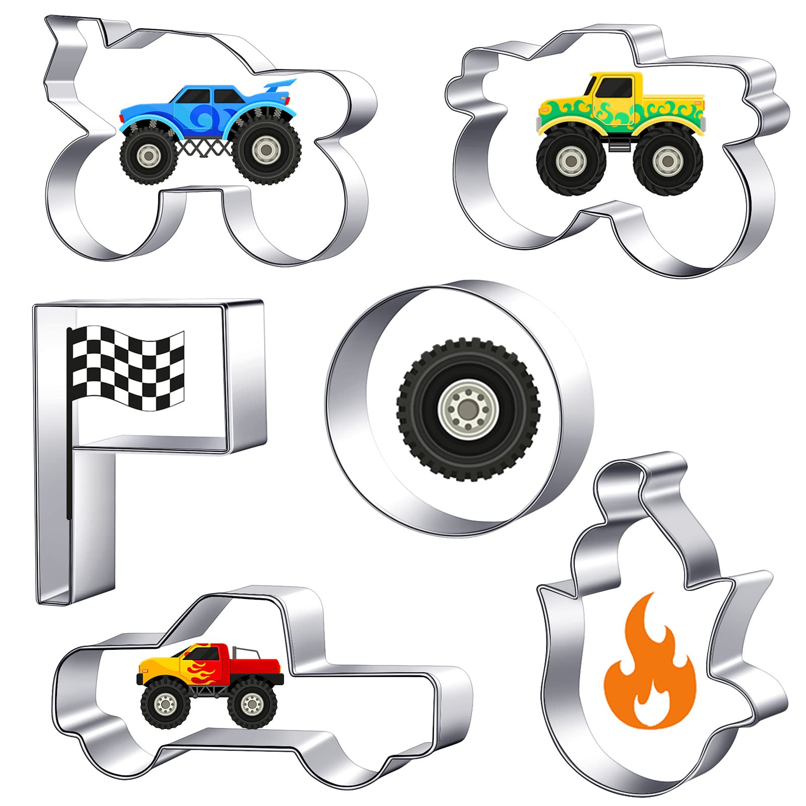 6 Pieces Truck Cookie Cutters Truck Party Favors Vintage Cookie Cutter Truck Metal Cookie Mould Kids Birthday Game Gift for Home Kitchen Baking Biscuit Truck Party Supplies