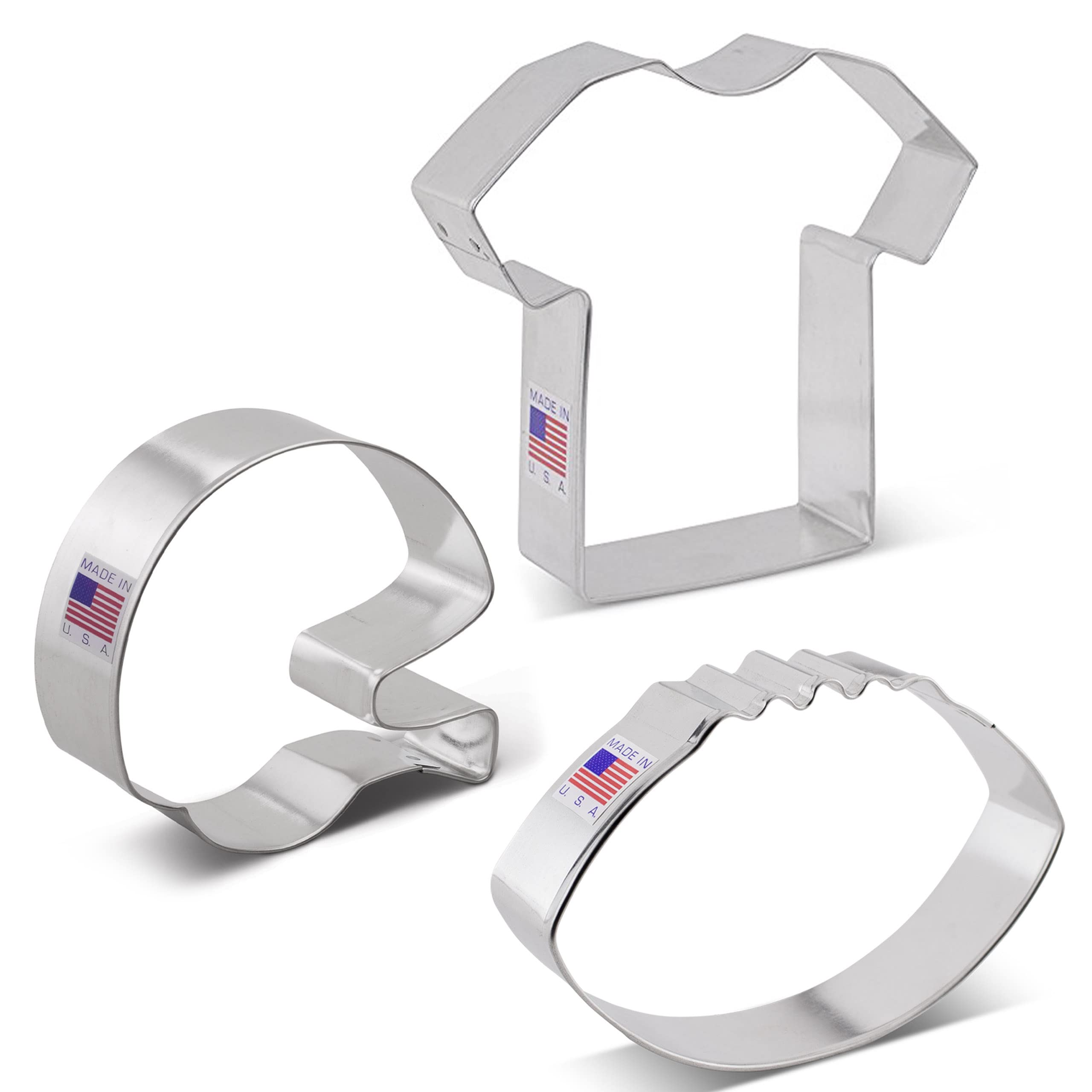 Football Cookie Cutters 3-Pc Set Made in the USA by Ann Clark, Football, Helmet, Jersey