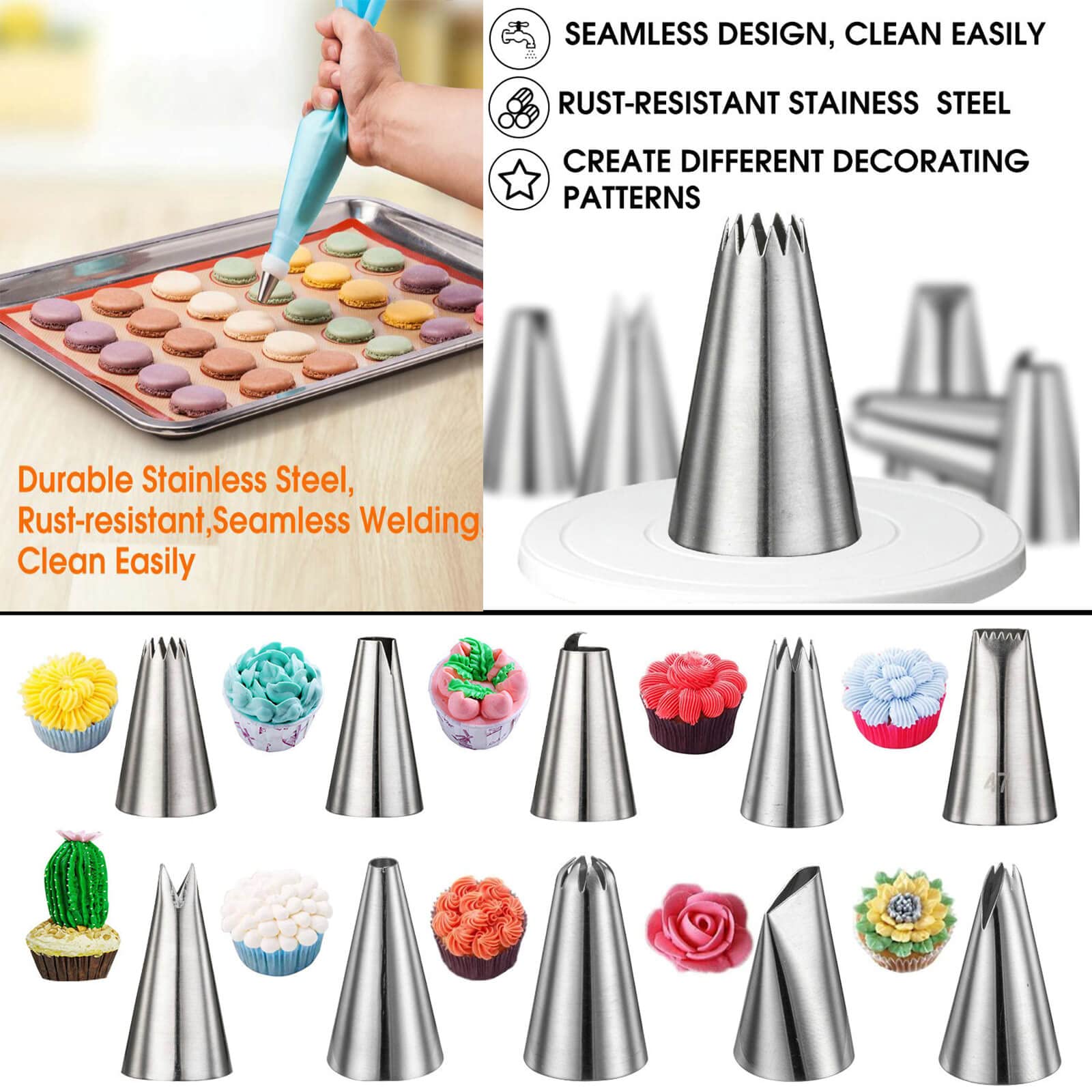 Angadona Macaron Baking Kit Silicone Mat - (22pcs set), 2 Half Sheet Macaron Silicone Mat,12 Piping Tip,2 Piping Bag with 4 Bag Tie,2 coupler, macaroon baking supplies