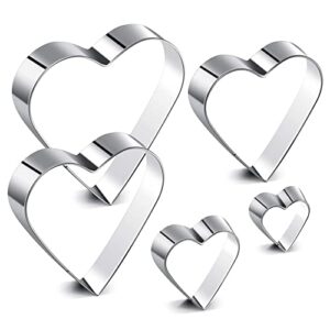 5 pieces heart shape cookie cutter set valentine cookie cutter stainless steel heart cutter valentine's day present for sandwiches, cookie, biscuit