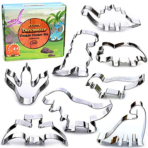 Dinosaur Cookie Cutter Set, 8 Piece, Premium Food-Grade Stainless Steel, Dishwasher Safe