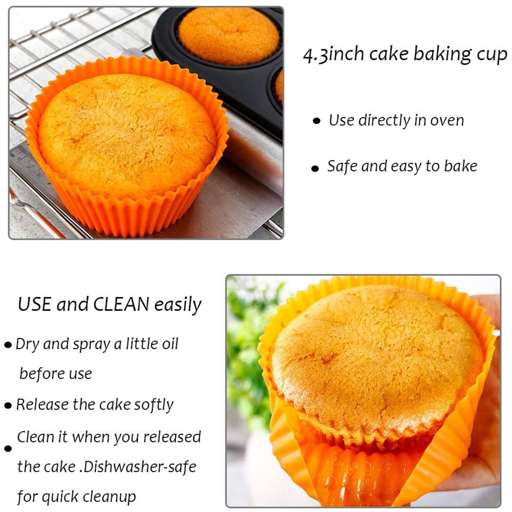 Webake Silicone Baking Cups 4.3 Inch Jumbo Reusable Cupcake Liners, Giant Cupcake Mold Non-stick Extra Large Muffin Pans Big Cupcake Holders (Pack of 12)
