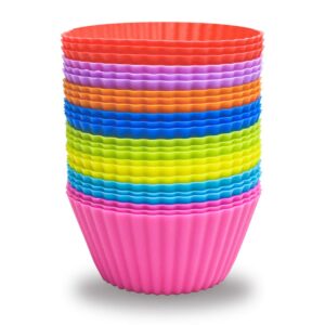 24 pack silicone baking cups reusable muffin liners non-stick cup cake molds set cupcake silicone liner standard size silicone cupcake holder reusable cupcake liners christmas gift (8 rainbow colors)