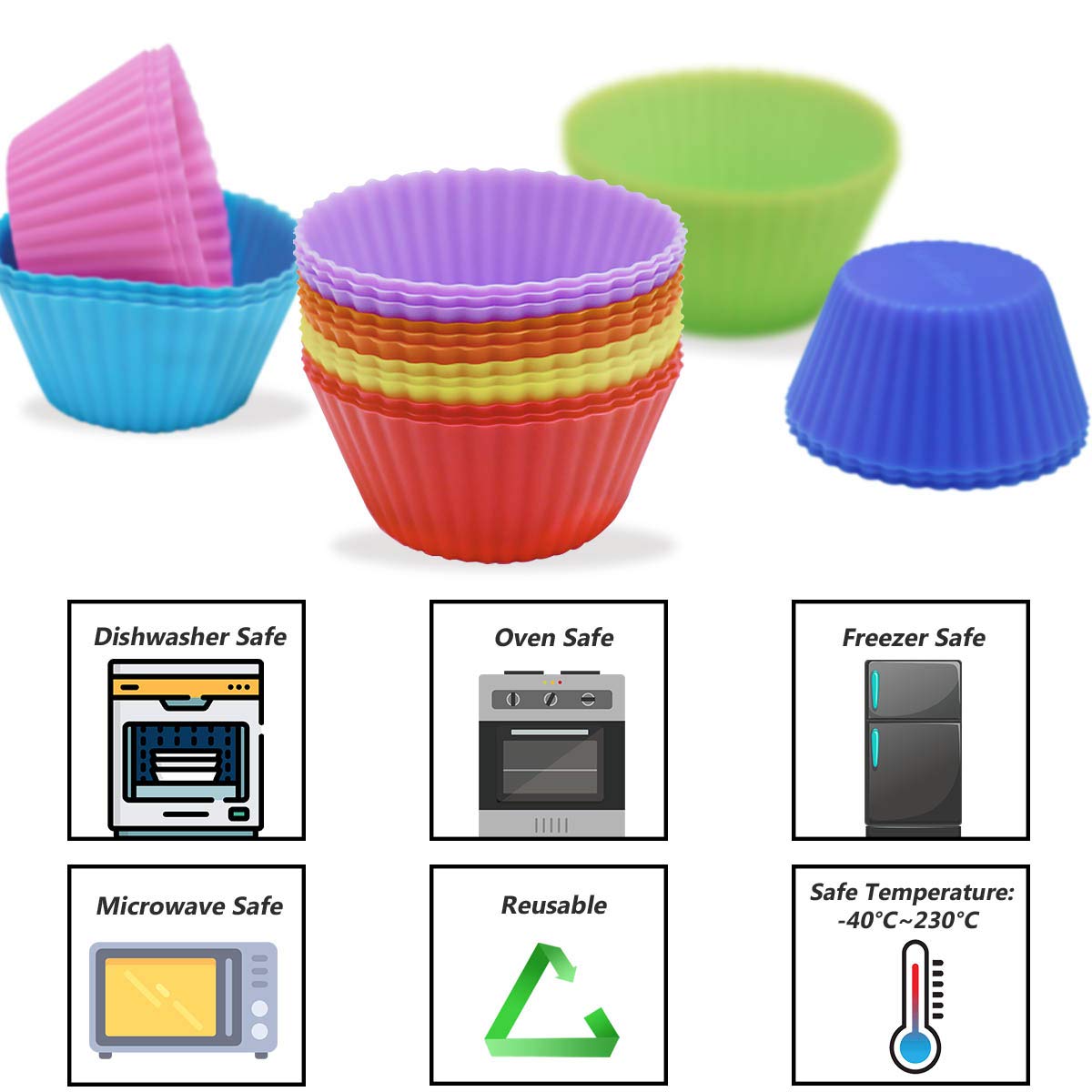 24 Pack Silicone Baking Cups Reusable Muffin Liners Non-Stick Cup Cake Molds Set Cupcake Silicone Liner Standard Size Silicone Cupcake Holder Reusable Cupcake Liners Christmas Gift (8 Rainbow Colors)