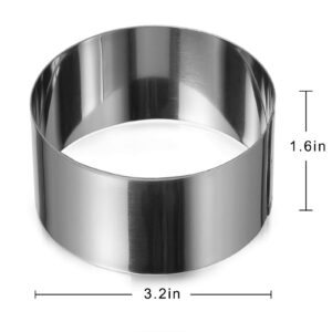 ONEDONE Cake Ring Molds for Baking 3.15" Round Stainless Steel Pastry Rings Cake Rings Forming Rings with Pusher, Set of 4, Mother's Day Gifts