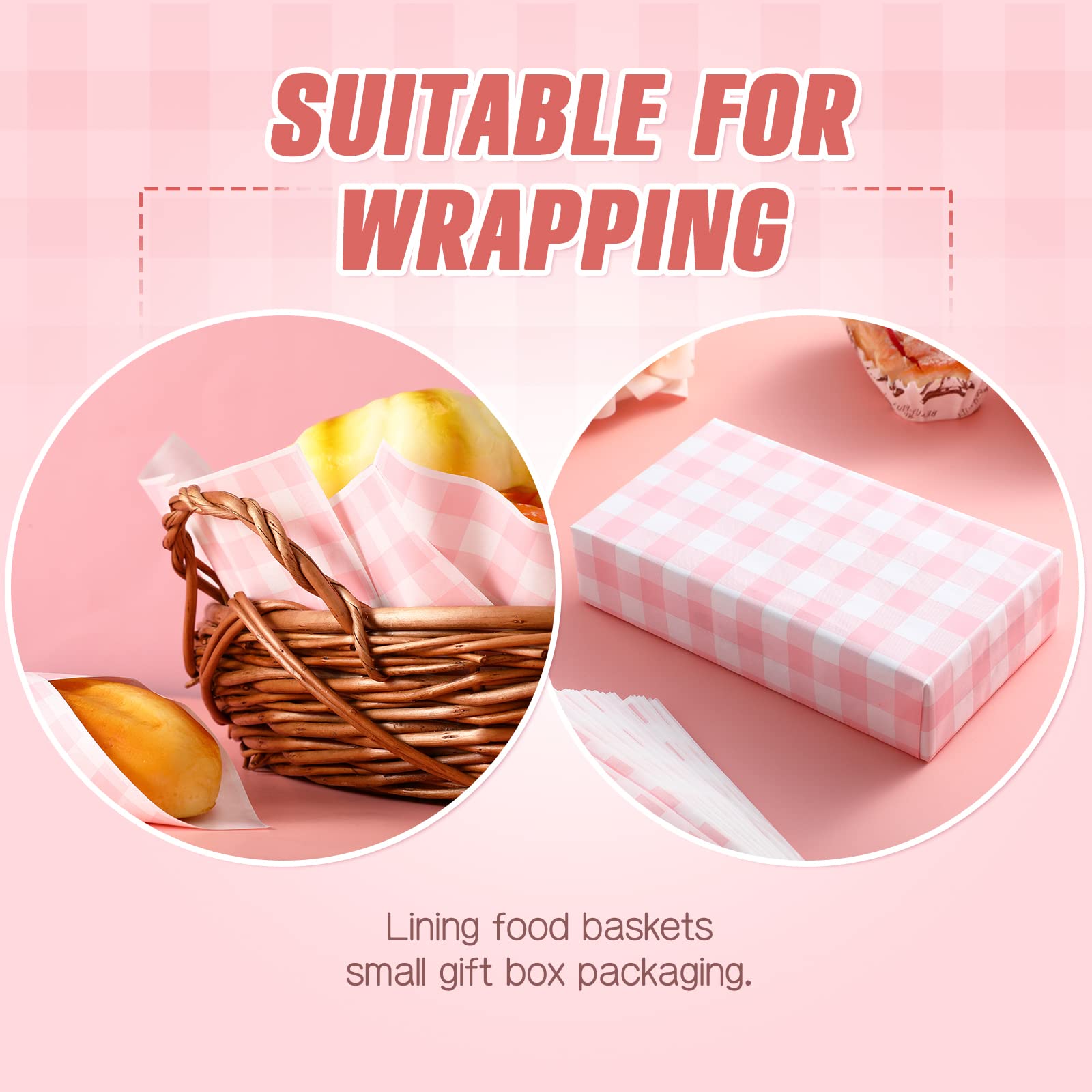 150 Pcs Wax Paper Sheets for Food Deli Papers Pink Checkered Sandwiches Paper Greaseproof Disposable Wrapping Paper for Sandwich Picnic Basket Liner Easter Birthday Baby Shower Party Supplies