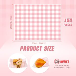 150 Pcs Wax Paper Sheets for Food Deli Papers Pink Checkered Sandwiches Paper Greaseproof Disposable Wrapping Paper for Sandwich Picnic Basket Liner Easter Birthday Baby Shower Party Supplies