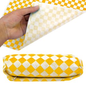 Hslife 100 Sheets Checkered Dry Waxed Deli Paper Sheets, Paper Liners for Plastic Food Basket, Wrapping Bread and Sandwiches (Yellow)