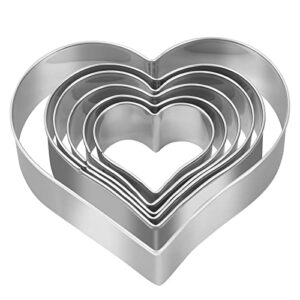 heart cookie cutter set - 6 piece - 3 4/5", 3 1/5", 2 4/5", 2 3/5", 2 1/5", 1 4/5" - heart shaped cookie cutters, stainless steel biscuit pastry cutters