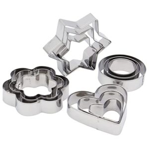 docik cookie cutters shapes for baking, heart flower star round metal small cookie cutters stainless steel mini biscuit cutters molds set for kids, 12 piece