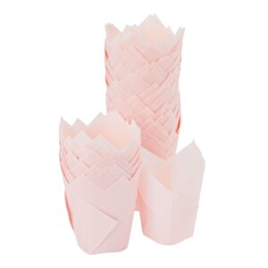 100 pack tulip pink cupcake liners, medium baking cups, and muffin wrappers, perfect for birthday parties, weddings, baby showers, bakeries, catering, restaurants