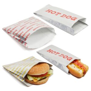 stockroom plus 300-pcs disposable foil and paper hot dog holders and hamburger wrappers combination pack, grease-resistant food bags to keep food hot for party, event (3 designs)