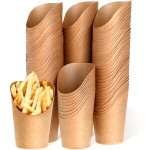 disposable french fries holder 14 oz take out party baking supplies waffle paper popcorn sandwich ice cream holder cup kraft paper container for wedding party food cones (brown,100 pieces)