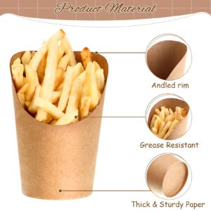 Disposable French Fries Holder 14 oz Take out Party Baking Supplies Waffle Paper Popcorn Sandwich Ice Cream Holder Cup Kraft Paper Container for Wedding Party Food Cones (Brown,100 Pieces)