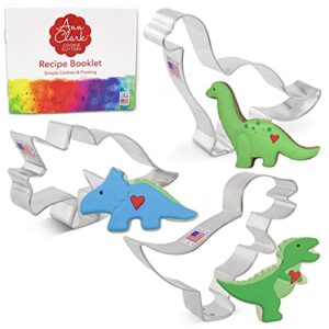 dinosaur cookie cutters 3-pc. set made in usa by ann clark, t-rex, brontosaurus, triceratops