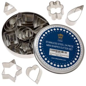 ultra cuisine mini cookie cutter shapes set - 24 small molds to cut out pastry dough pie crust & fruit - 304 durable stainless steel cutters - cut tiny heart shapes - bake like a pro for a lifetime